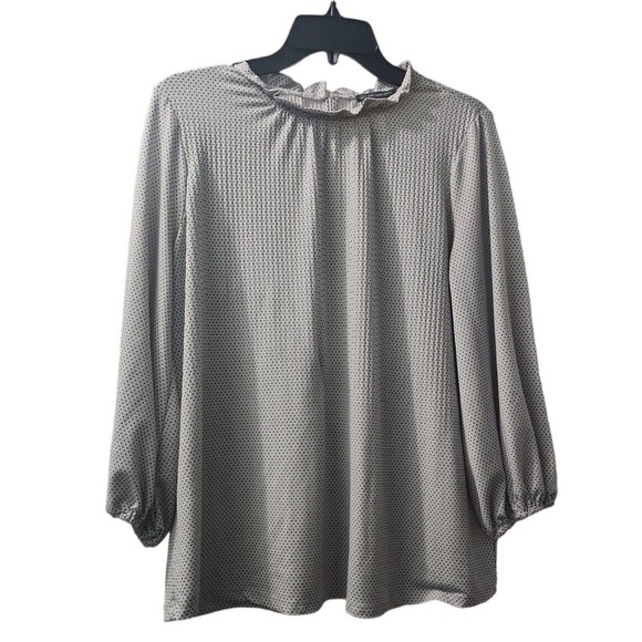 Adrianna Papell Ruffle Neck Long Sleeve Blouse Polka Dot Print Career Casual Top - Picture 1 of 5